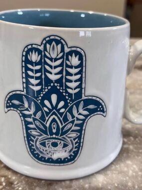 Blue Hamsa Ceramic Mug - White and Blue